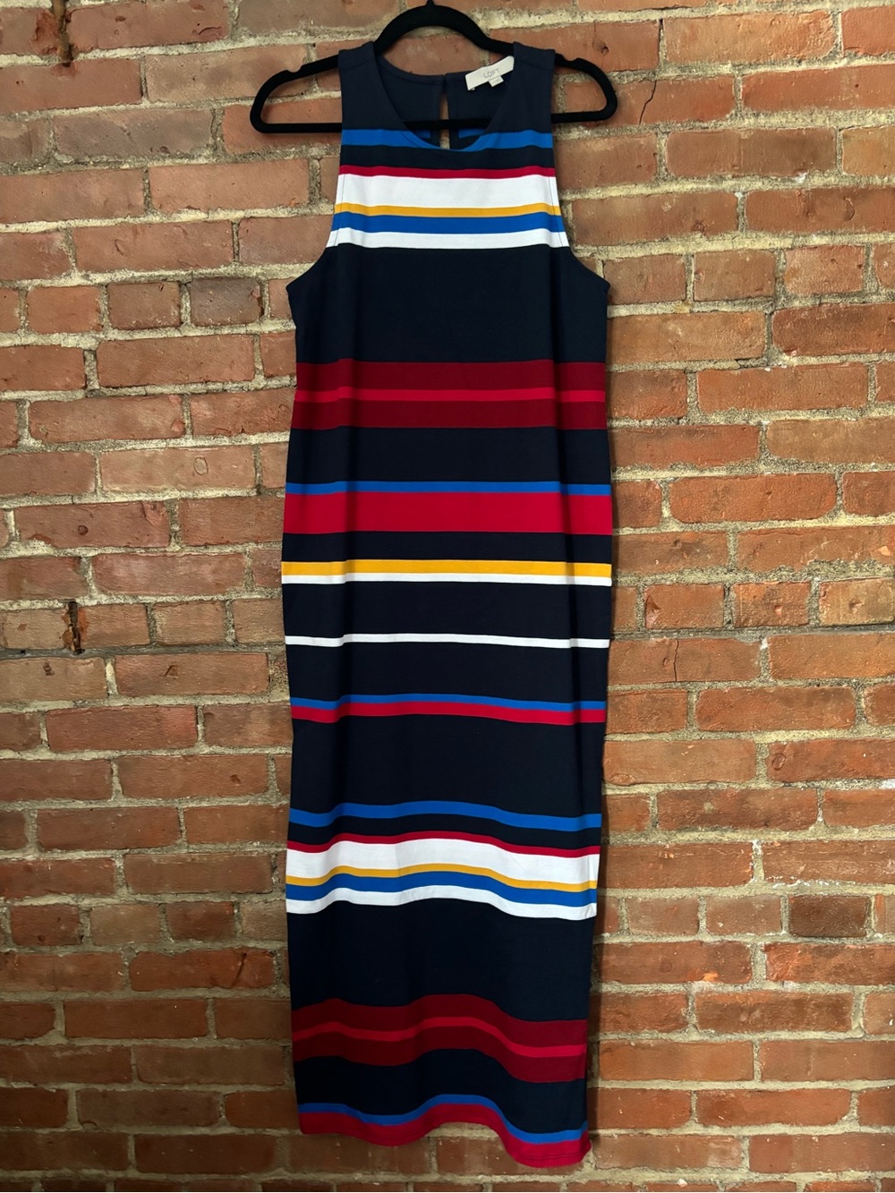 NWT LOFT Sleeveless Navy Multicolor Striped Maxi Dress